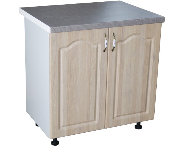 Masca pentru chiuveta cu 2 usi 80 cm Zebra, Alb/MDF Sonoma cu blat Beton, 80 x 85 x 60 cm